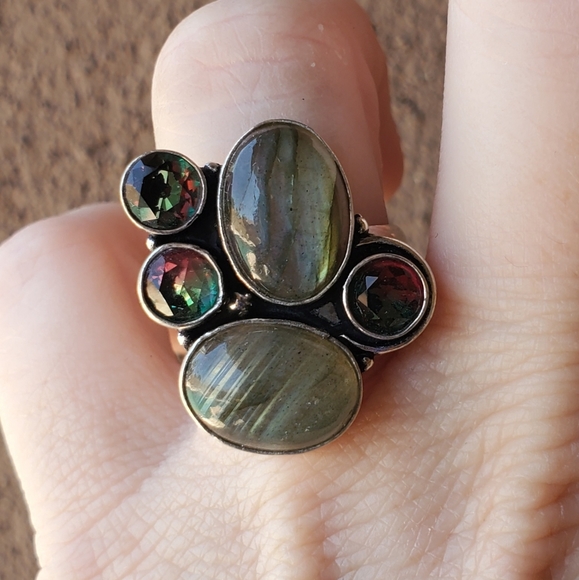 New Labradorite & Bi-Color Tourmaline Silver Ring. - Picture 15 of 16
